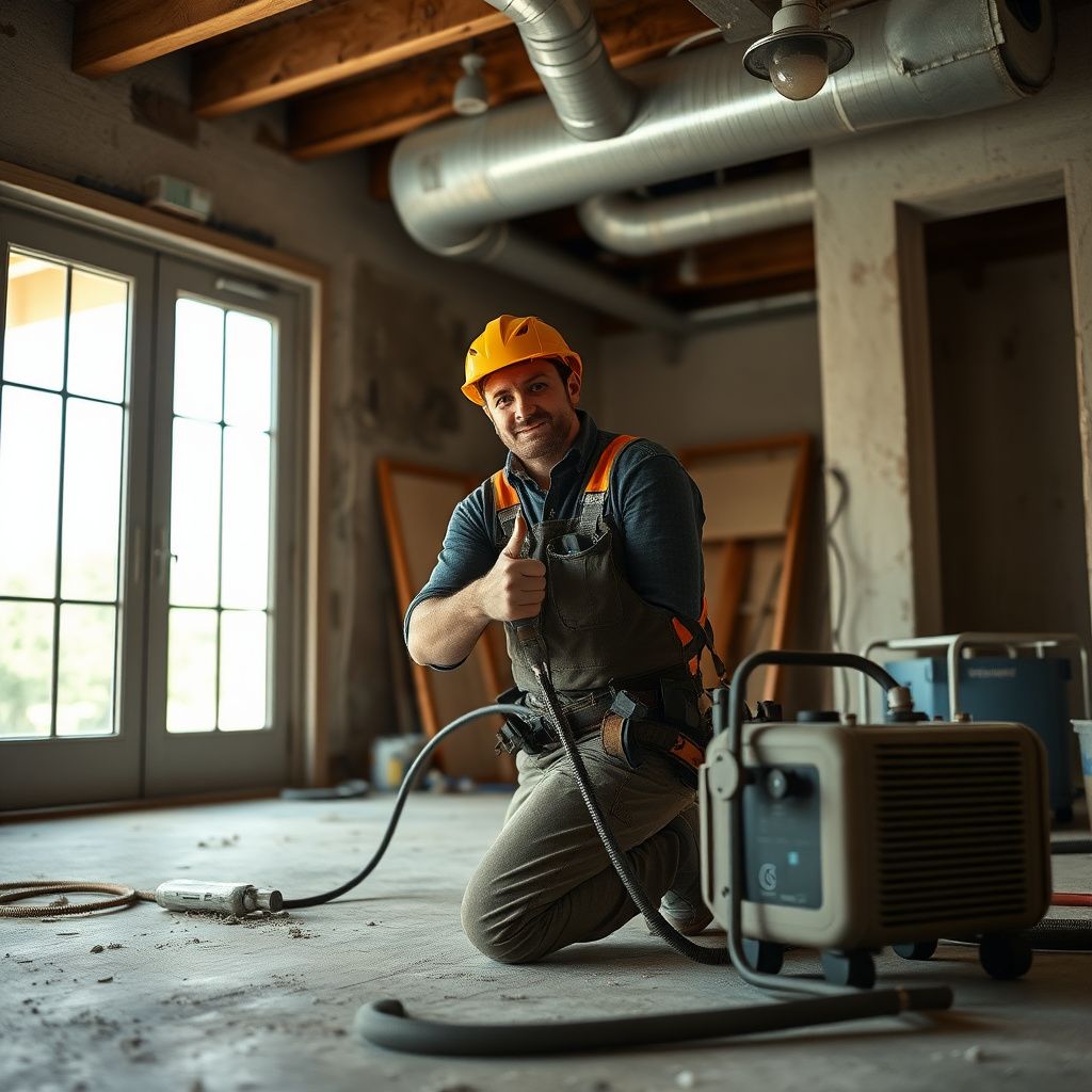 A certified mold remediation technician explaining the process to a Southlake homeowner in a clean, contained work area.