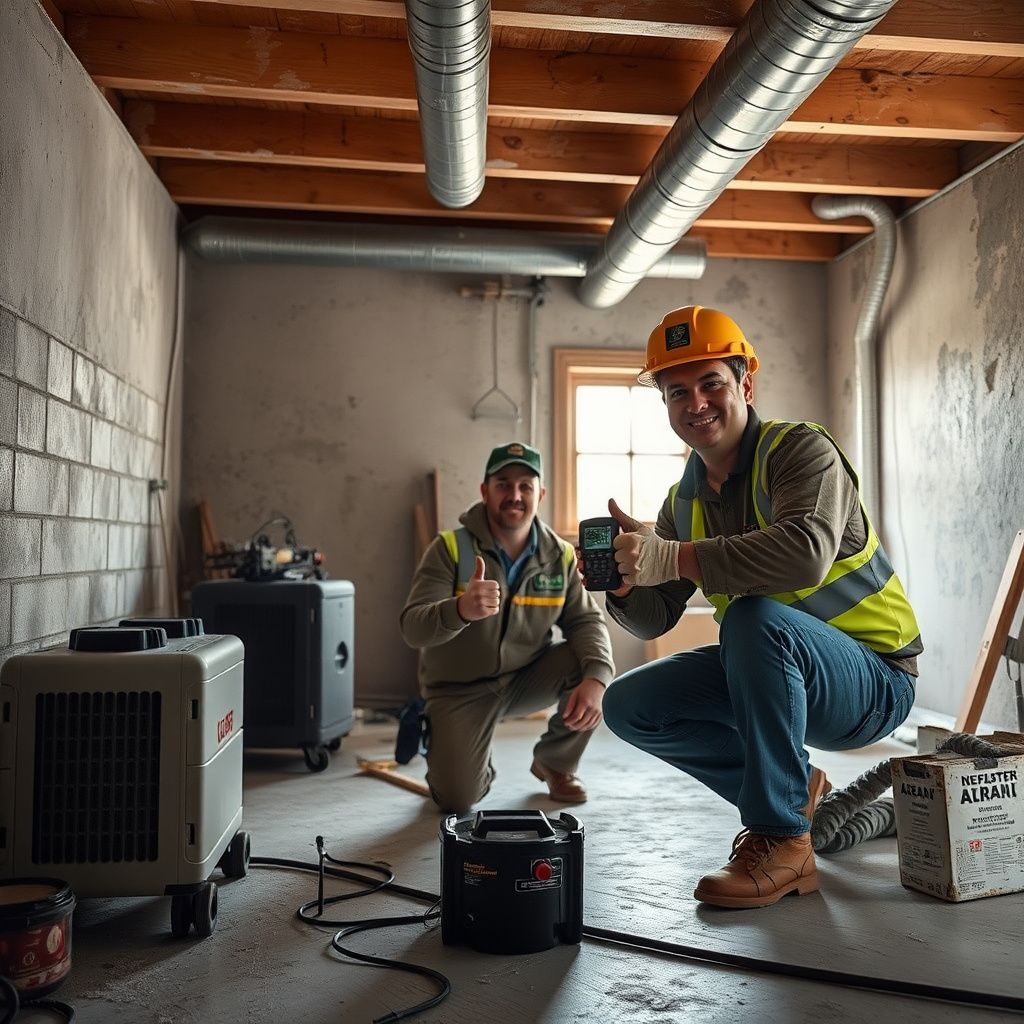 A certified mold remediation technician explaining the process to a homeowner in a clean, post-remediation Grapevine kitchen.