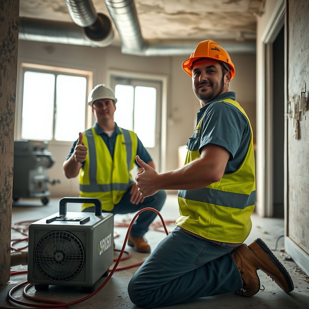 A friendly, IICRC-certified Prime Heritage Mold Removal technician smiling while explaining a mold remediation plan to an Arlington homeowner in their living room.